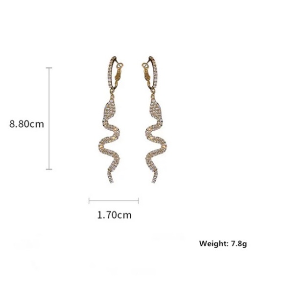 🌟 New Long Tassel Rhinestone Drop Snake Shape Crystal Dangle Earrings - Picture 3 of 3